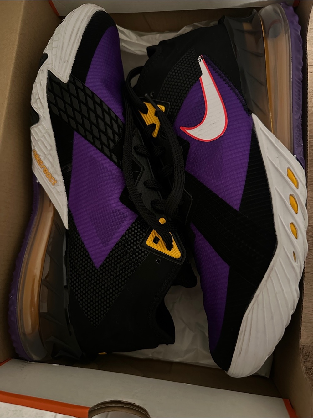 Nike LeBron James Black, Purple & White Basketball Shoes with Yellow Accents